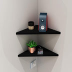 evron Corner Mounting Shelf Set of 2 – Easy to Install Floating Wall Shelves with Wood Grain Finish, Durable and Waterproof ABS Plastic for Kitchen, Bathroom, Living Room Home Décor