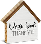 Christian Home Decor, Dear God Thank You House Shaped Wood Sign, Christian Farmhouse Living Room Decor for Desk Table Shelf