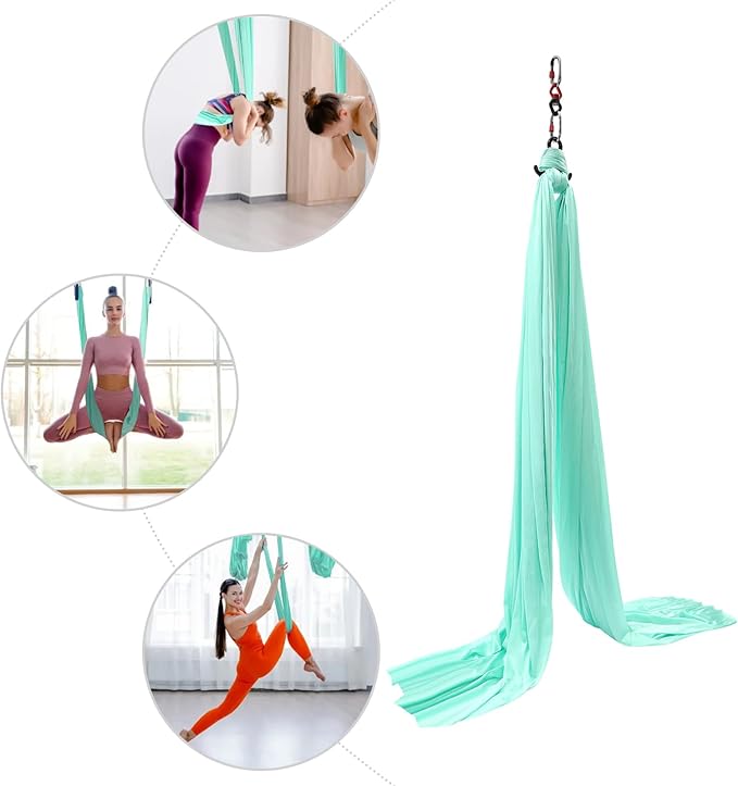 16.4FT 5 m Aerial Yoga Swing Sling Strong Yoga Hammock Kit, Aerial Silks Equipment Set, 440.92 Max Load Capacity, Green
