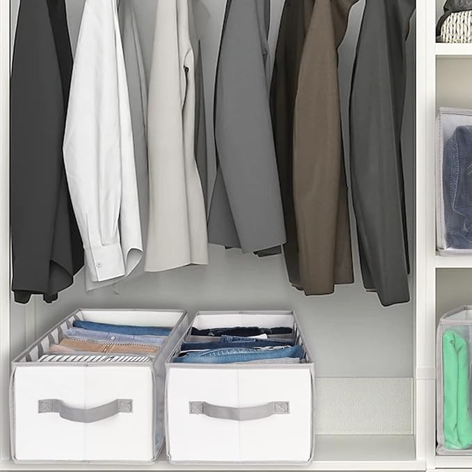 Univivi Extra Large Wardrobe Clothes Organizer Closet Organizer Portable Pants Sweaters Organizer for Closet,T-Shirt, Underwear, Upgraded 7 Grids Jeans Hoodie Organizer Clothes Organizer - Set of 4