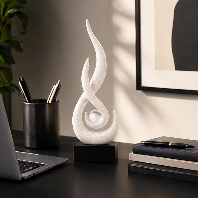 Modern Abstract Art Table Decoration,Resin Flame Statue Modern Centerpiece Ornaments for Living Room Great Gift Idea Home Decor,Collectibles (Beige)