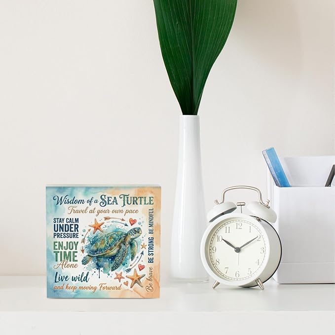 Sea Turtle Decor Inspirational Desk Decor Sea Turtle Gifts Summer Decorations Wooden Box Sign for Home Office Farmhouse Table Shelf