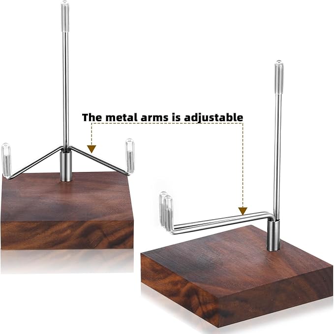 Wenqik 4 Pcs Crystal Display Stand Rock Display Stand Adjustable Metal Arms with Wooden Base Geodes Rock Agate Mineral Easel Holder for Collectibles(2.56 x 2.56 x 4.33 Inch,Silver)