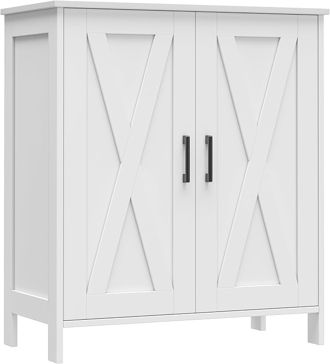 Farmhouse Shoe Cabinet with 2 Barn Doors & Wood Legs, 5-Tier Shoe Storage Cabinet with 3 Adjustable Shelves, Tall Shoe Rack Organizer for Closet, Shoe Organizer for Entryway, Hallway, White
