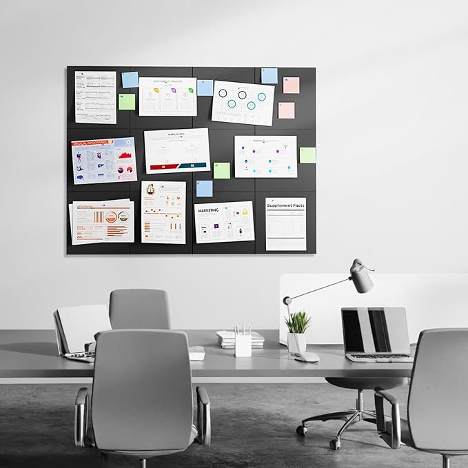 MaxGear Large Felt Bulletin Board 36" x 24", Cork Board Alternative, 6 Pack Black Felt Wall Tiles with Push Pins, Cork Boards for Walls Pin Board for Office & HomePanels