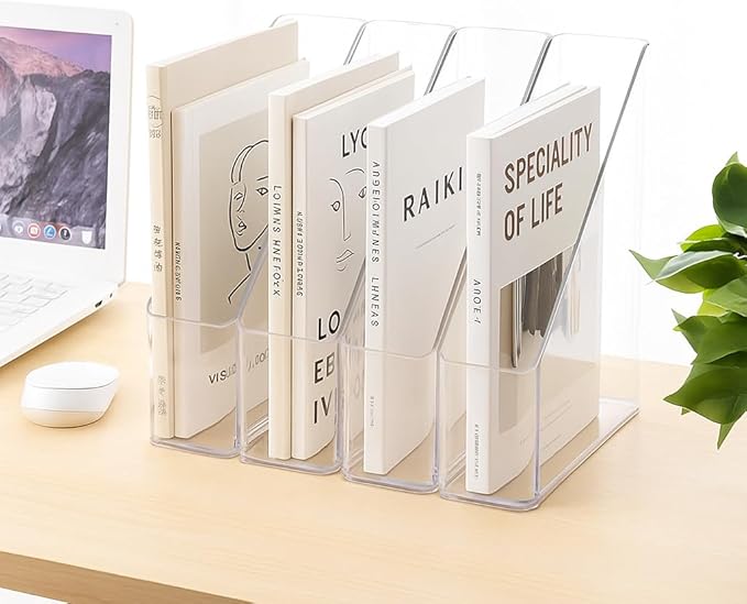 Acrylic Magazine Holder, 2PCS File Magazine & Book Storage Rack for Office Desk, Clear Book Organizer with 3pcs Silicone Automatic Bookmarks (2)