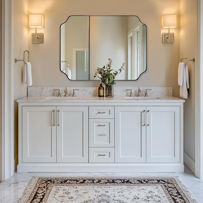 ANDY STAR Brushed Nickel Mirror 30x40 Inch, Rectangle Bathroom Mirror for Wall, Large Scalloped Wall Mirror in Anti-Rust Stainless Steel Metal 1’’ Frame, Wall Mounts Horizontally or Vertically