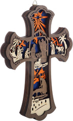 KOMI Wooden Nativity Cross for Wall, 9 Inch Wood Carved Manger Scene Wall Cross Hanging Decor Catholic Religious Wall Art Perfect for Office Living Room Christmas Gifts