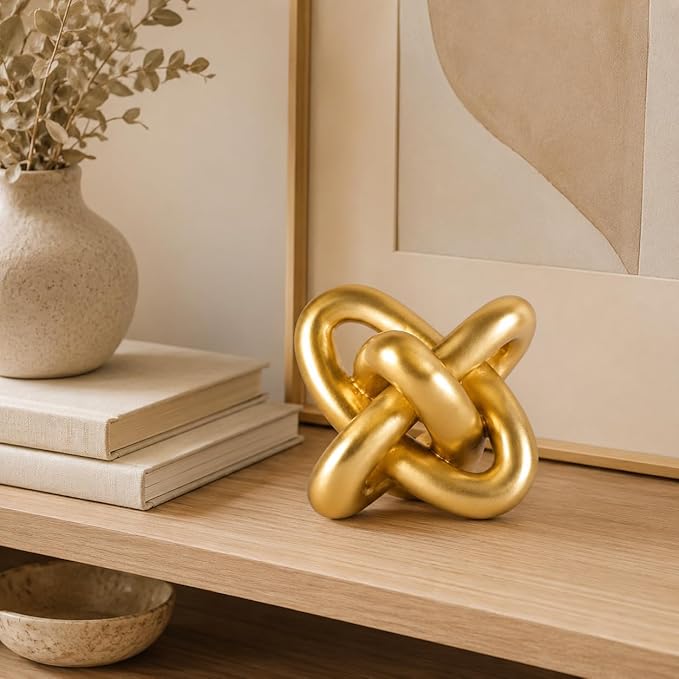 XMGZQ Gold Knot Decor for Coffee Table Book,Chain Link Living Room Decor Item for Bookshelf Entryway Nightstand TV Stand,Minimalist Knot Sculpture for Home Living Room,Centerpiece Table Decorations