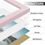 Vittanly 8x10 Picture Frame Set of 9 - Display 5x7 Photos with Mat or 8x10 Without Mat, Wall Mount & Tabletop Frames for Home Decor, Horizontal or Vertical (Pink)