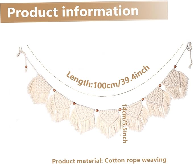 Gcroet Tassel Garland 100cm/39.37inch Woven Hanging Vintage Color Decorative Macrame Wall Decor for Living Room Bedroom ...