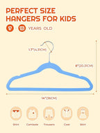 HOUSE DAY 14 Inch Kids Velvet Hangers 50 Pack, Durable Big Kids Hanger for Youth, Non Slip Kid Felt Hangers, Cute Childrens Hanger for Closet, Blue