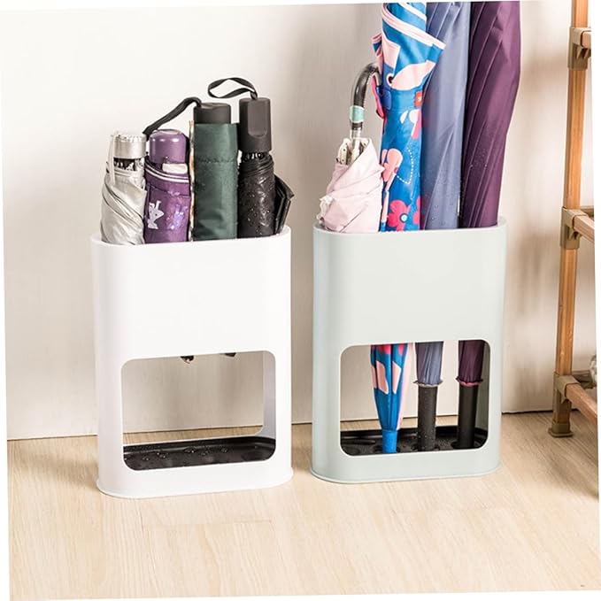 Umbrella Stand, Plastic Umbrella Holder with Removable Drip Tray Rectangular Umbrella Holder Rack for Home Office Entry Hallway, White