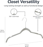 Amazon Basics Slim, Velvet, Non-Slip Shirt Clothes Hangers, Gray/Silver - Pack of 50