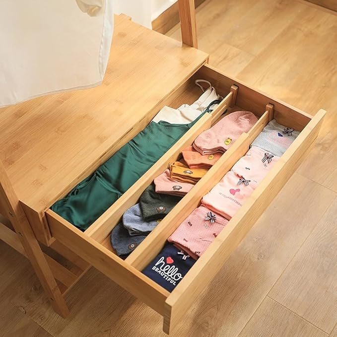 Bamboo Drawer Dividers Set of 4, Adjustable Drawer Organizers for Kitchen, Bedroom, Bathroom, Dresser & Office (17"-22")