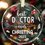 BSQUIELE Personalized Best Doctor Ever Glass Ornament 2025 - Dr, PhD, EDD Ornaments - Gift for Men Women Surgeon - Appreciation Xmas Tree Hanging Decoration for Medical Professionals