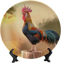 Rooster Decorative Ceramic Plates, 10 Inch, Crowing Cock Round Display Plate, Decorative Plates with Stand, for Kitchen Living Room Office Countertop Decor