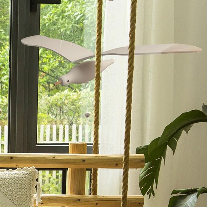 Seagull Hanging Mobile Wooden Flying Bird Decor Nursery Wall Hanging Ornament for Home Nursery Room Balcony Patio Decor
