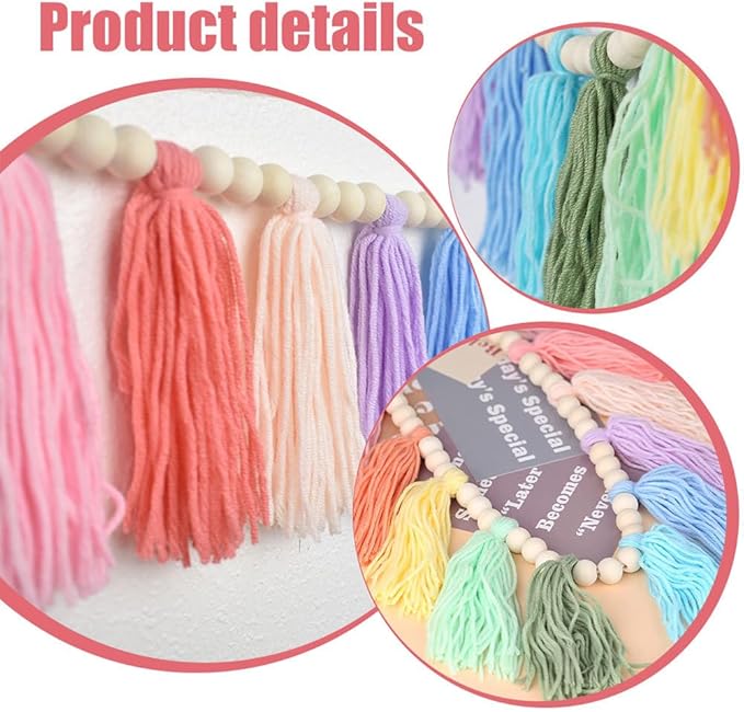 Boho Yarn Tassel, Wood Bead Wall Hanging Tassel with Versatile Decor for Easter, Valentine's Day, Christmas, Party