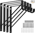 4PCS Heavy Duty Black Closet Rod Brackets 11 x 11 Inch,1-3/8Inch Diameter Shelf and Rod Bracket Holder for Home and Closet Decor, Wall Mount Closet Pole Supports Bracket Hook with Screws