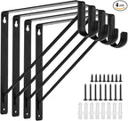 4PCS Heavy Duty Black Closet Rod Brackets 11 x 11 Inch,1-3/8Inch Diameter Shelf and Rod Bracket Holder for Home and Closet Decor, Wall Mount Closet Pole Supports Bracket Hook with Screws