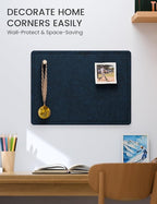 Fluxynara Bulletin Board, 23.6" x 17.5" Cork Board Alternative with 12 Safe Removable Adhesive Tabs, Foldable Felt Pin Board for Home Office, Classroom, Bedroom,Entryway for Walls—Carbon Blue