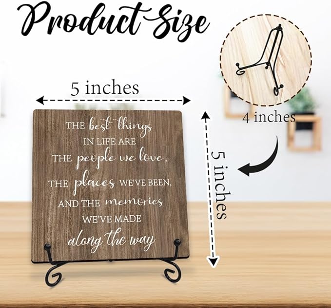 5” Motivational Wooden Sign With Metal Support - The Best Things In Life Are The People We Love - Rustic Farmhouse Decor For Kitchen Living Room Bedroom Desk Shelf Decor Inspirational Gifts For Family & Friends - A19
