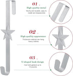 Wreath Hangers for Front Door,15" Sturdy Metal Wreath Doors Hangers,Over The Door Hooks for Front Porch Decor,Garland Hooks Holders for Halloween Christmas Decorations (Silver Star, 2 Pack)