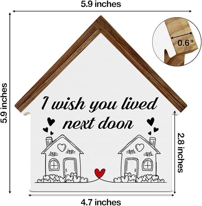 Housewarming Gifts, New House Decor, Gifts for Best Friend, I Wish You Lived Next Door House Shaped Wooden Block Sign Home Living Room Decor for Desk Table Shelf