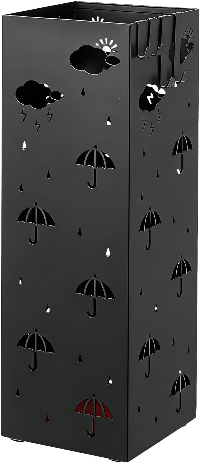 PrecisionAuto Versatile Metal Umbrella Stand for Entryway – Multi-Purpose Storage Rack – Cold-Rolled Steel, Removable Drip Tray & 4 Hooks – Stores Canes, Walking Sticks, Baseball Bats