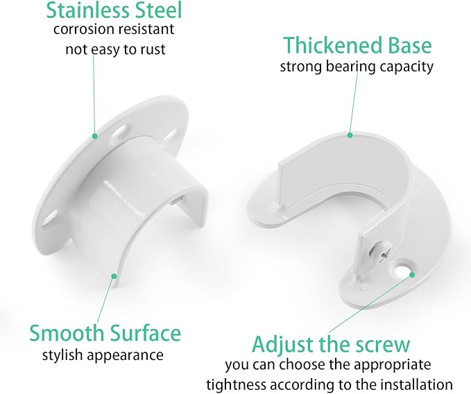 4 Packs Stainless Steel Closet Rod End Supports 1-1/3 Inch Wardrobe Bracket Heavy Duty Closet Pole Sockets Flange Rod Holder, U-Shaped with Screws, White