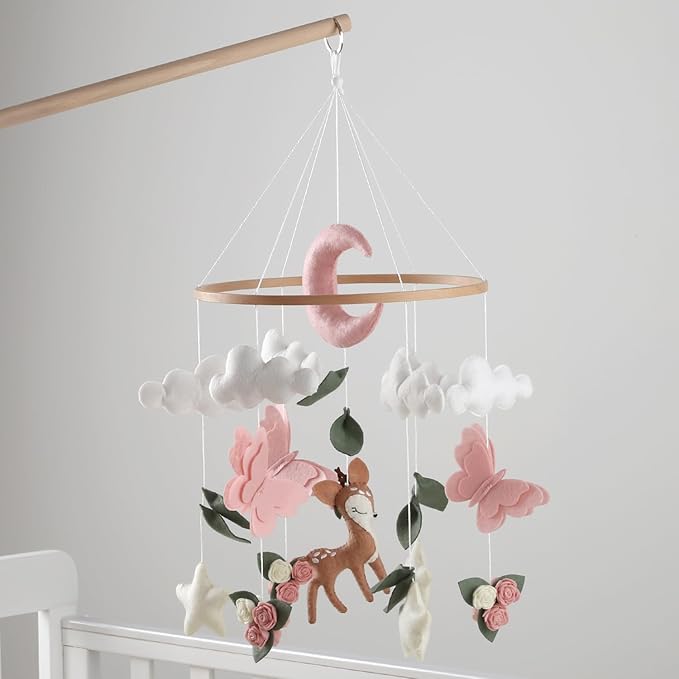 Deer Hanging Mobile Girl Room Decor Butterflies Flowers Ceiling Mobile