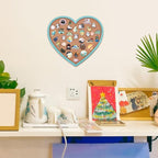 BENECREAT Light Sky Blue Heart Pin Cork Board, 10.6x11.8inch Bulletin Display Board Wall Mounted Cork Board for Brooch Pin Storage Display, Office Home and School Decor