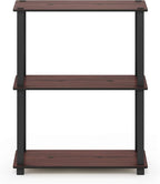 Furinno TURN-S-TUBE Storage Shelves, 3-Tier Book Shelf, Corner Shelf, Toolless Open Shelves, for Organization and Storage, Living Room, Garage, Home Office, Dark Cherry