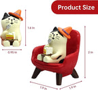 RAQWI Cute Kitten Figurine Eating Cake on Red Sofa, Mini Resin Cat Statue for Office Desk & Home Decoration, Adorable Easter Spring Gift for Cat Lovers, Women, Friends
