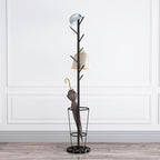 Metal Umbrella Stand with Coat Rack,Modern Umbrella Holder for Entryway,Freestanding Umbrella Rack with Marble Base,Tall Umbrella Storage for Indoor Outdoor Patio(66.9″, Black)