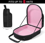 Hard baseball hat case, Hat Carrier Travel Case with Adjustable Shoulder Strap, Hat cap case for 6 Baseball Caps - Perfect for Traveling & At-Home Storage (Black with Pink)