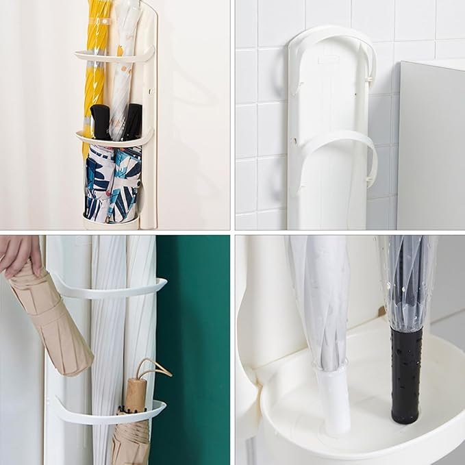 BESPORTBLE Wall-Mounted Umbrella Stand Rack with Drip Tray Space-Saving Storage Organizer for Home Office Entryway Sturdy White Hanging Umbrella Holder for Restaurants and Families