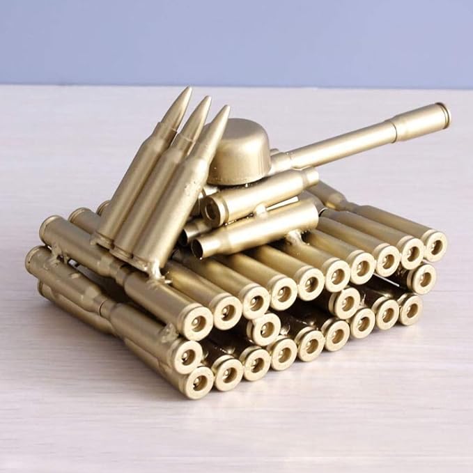Bullet Shell Casing Shaped Army Tank Metal Sculpture,Great Decorative Artwork Model Gift for Home,Study Room Decorations (95 Tank)