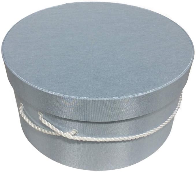 Sarah's Hat Boxes Classic Light Blue Hat Box – 16.75" x 8.5" (Dia. x Ht.) Handmade in USA – Odorless Non-Toxic Adhesive, Cording Handle – Premium Storage for Hats & Accessories