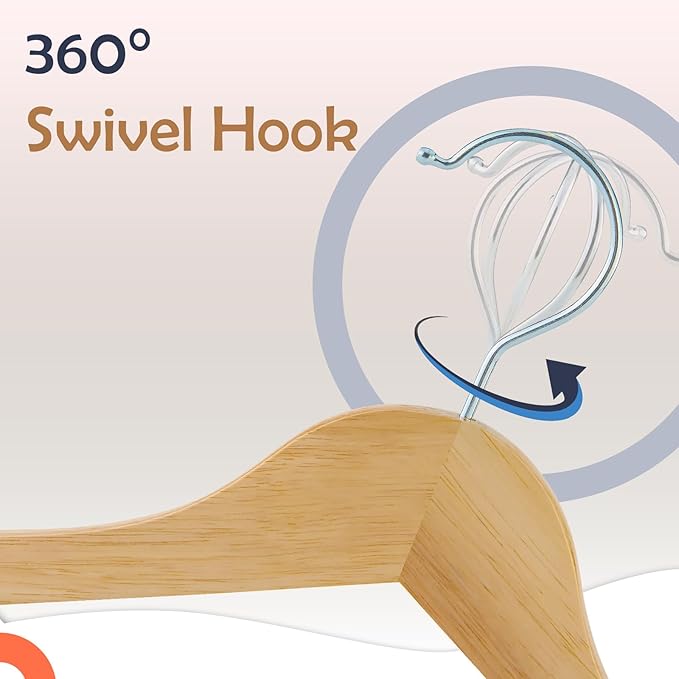 ELONG HOME Solid Wooden Hangers 20 Pack, Wood Suit Hangers with Extra Smooth Finish, Precisely Cut Notches and Chrome Swivel Hook, Clothes Hangers for Shirt Coat Jacket Dress, Natural