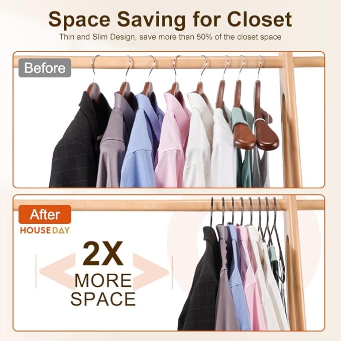 HOUSE DAY Black Plastic Hangers 50 Pack, Plastic Clothes Hangers with Built-in Hooks, Durable and Strong Plastic Coat Hangers for Closet, Space Saving Clothing Hanger for Shirts, Coats, Skirt, Dress