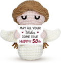 50th Birthday Gifts for Women Men, 1976 50th Birthday Decorations, Funny 50 Years Old Gifts for Family Friends Colleagues - Handmade Positive Angel Crochet Doll