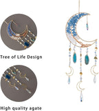 Agate Moon Dream Catchers with Crystal 7 Chakra Gemstone Dream Catchers Color Natural Gem Agate Wall Hangings Room Garden Dreamcatchers Decor (Blue)