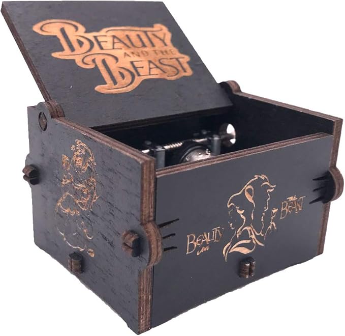 Youtang Beauty and The Beast Music Box Hand Crank Musical Box Carved Wooden,Play (Beauty and The Beast Theme, Black)