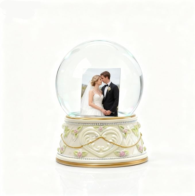 Large DIY Photo Frame Snow Globe with Double Sided Photo Insert, 5.5Inch Height Snow Globe with Liquid Resin Base, Christmas Thanksgiving Family Friends Gift, Desktop Tabletop Decoration