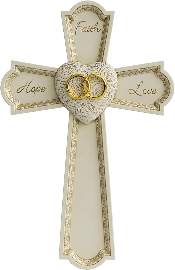 Grace4Joy Wedding Wall Cross, 10 Inches Marriage Prayer Cross Decor Vow Renewal Gifts, Hand Painted Faith Hope Love Wall Decor Religious Wedding Gifts for Couples