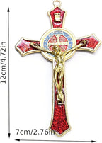 Bovemee Saint Benedict Benedictine Red Enamel 4.7X2.7 Inch Protection Wall Crucifix Cross Catholic San Benito Medalla Prayer Decoration