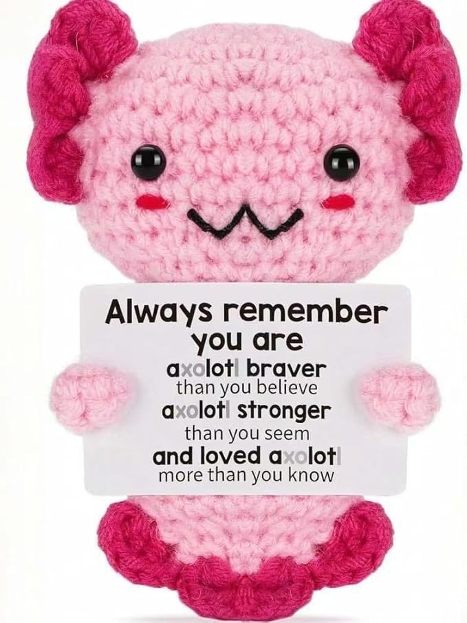 mini Positive Dolls Bulk Gifts - 4pcs Cute Emotional Support Animals Desk Decor with Cards, Emotional Support Crochet Animals for Friends, Funny Knitted Small Gifts for Christmas.