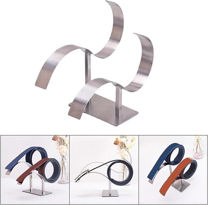 Mollytek Stainless Steel Belt Display Stand Rack Belt Holder Organizer Belt Storage Organizer and Displayer for 2 Belts Retail Store Display or Home Use